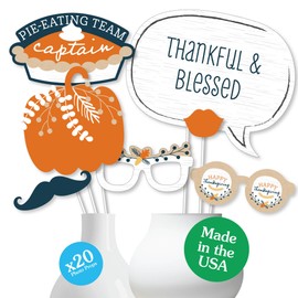 Big Dot of Happiness Happy Thanksgiving - Fall Harvest Party Photo Booth Props Kit - 20 Count