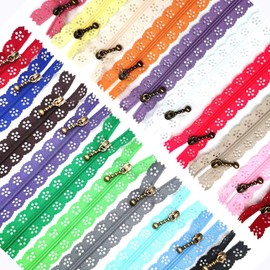 LNKA 40Pcs Novelty Sewing Lace Zippers 30CM(11.8inch) 3# End Zipper DIY Nylon Coil Flower Zipper for DIY Sewing Tailor Craft Bed Bag