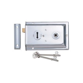 Infinity Decor Traditional Iron Fluted Rim Lock with Keys Set 155mm x 105mm Locking Security Ideal for Internal and External Doors (Polished Chrome)