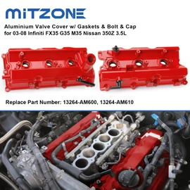 MITZONE Upgrade Aluminum Valve Covers Left and Right Compatible with 2003-2008 Nissan 350Z Infiniti FX35 G35 M35 VQ35DE 3.5L Part # 13264AM600 13264AM610