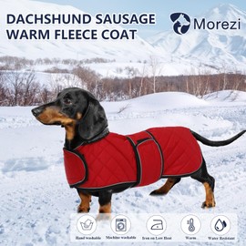 MOREZI Dachshund Dog Winter Jacket. Waterproof Dog Jacket. With Wool, Inner and Adjustable Shoulder Straps. Outdoor Dog Clothes-Red-L