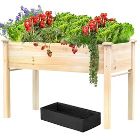 48x24x31IN Wooden Raised Garden Bed, Elevated Reinforced Large Planter Box with legs for Vegetable Flower Herb Outdoor, Standing Growing Bed for Gardening/Backyard/Patio/Balcony, Liner Included