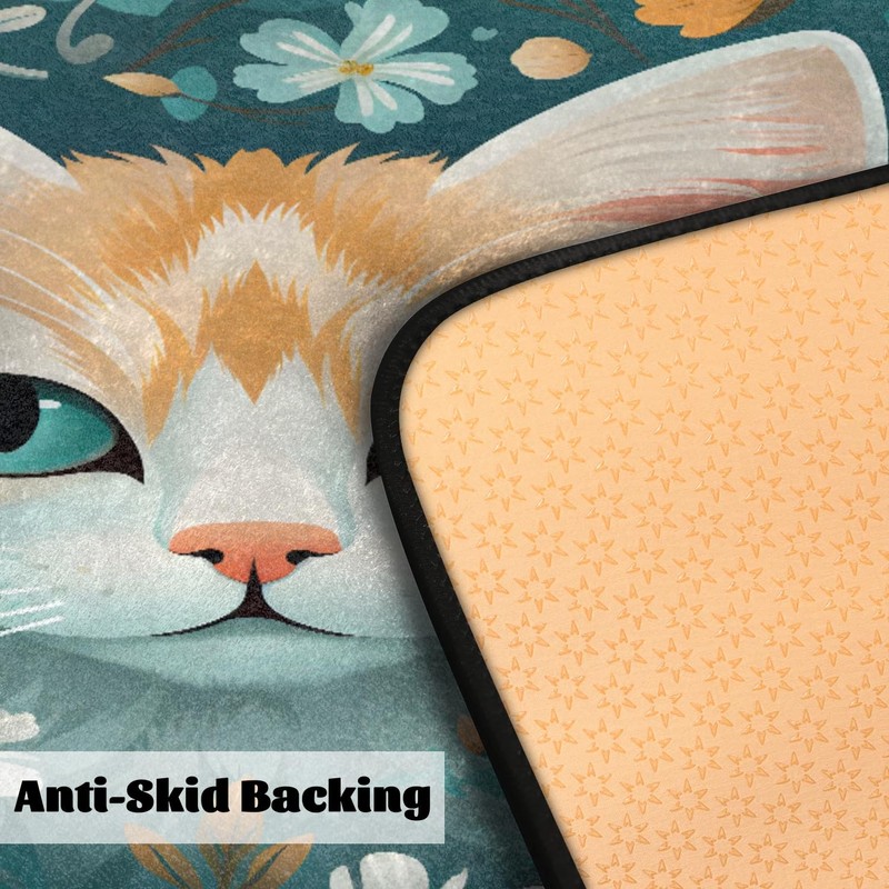 bisibuy Cute Cat Dark Green Mats for Kitchen Floor Non