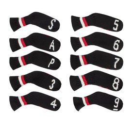 Scott Edward 10 Pcs Golf Iron Club Covers Head Covers for Irons Cuteness Basically Socks Shape Washable Golf Club Head Protector Double Sided Knit Suitable for Most Brands (Black Red Skull)