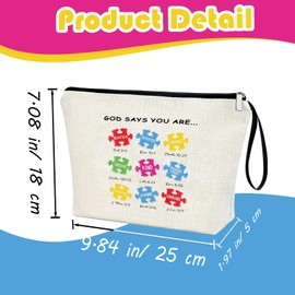 God Says You Are Theme Bag Christian Makeup Bag Building Blocks Bible Verse Makeup Pouch for Women Inspirational Cosmetic Bag Affirmations Gifts Autism Puzzle Motivation Autism, White