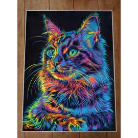Cat Neon Colors Trippy Poster 18x24in