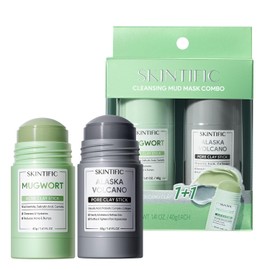 SKINTIFIC Kit de Mascarillas Faciales en Barra 2 Piezas - Arcilla Volcánica para Puntos Negros y Limpieza de Poros + Artemisia para Control de Acné y Poros Abiertos - Skincare para Todo Tipo de Piel