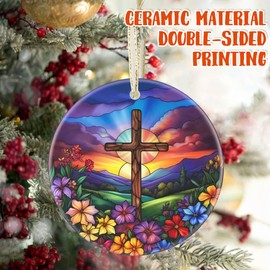 Cross Christmas Ornament, 3.5 Inch Ceramic Nativity Ornament, Christmas Tree Ornaments, Christian Gifts, Religious Gifts, Gifts for Christmas, Perfect for Holiday Party, Tree, Window