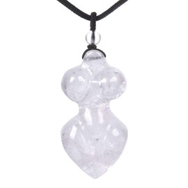 JUST IN STONES Natural White Clear Quartz Gemstone Rock Crystal Hand Carved Goddess Chakra Reiki Pendant Necklace 22 Inch