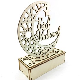 KYMY Eid Mubarak Crafts Night Light Table Stand Sign, Moon Star LED Wooden Lights Decorations, Muslim Night Light Lantern Crafts Ornaments for Eid al-Fitr, Eid al-Adha, Eid Mubarak Party Decor