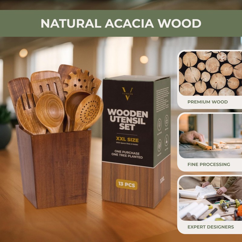 Vasilek Wooden Utensil Set XXL – 13 Piece Acacia Wood