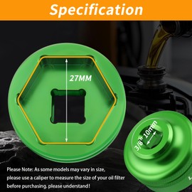 LIFSHP 27MM Oil Filter Socket,3/8" Drive For BMW330i Mercedes Ford Nissan Dodge Hyundai Kia Mini Fiatand Other Vehicles Oil/Fuel Filter Removal Tool-Green