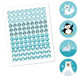 Big Dot of Happiness Arctic Polar Animals - Winter Baby Shower or Birthday Party Round Candy Sticker Favors - Labels Fit Chocolate Candy (1 Sheet of 108)