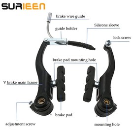 SURIEEN Complete Bike Brake Set, Black V Brake Set Bike Brake Lever Front and Rear Inner and Outer Cables for Most Bicycle, Road Bike, Mountain Bike