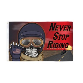 Never Stop Riding 3x5 Ft Biker Motorcycle Flag - Bold Vibrant Colors, UV Resistant, Golden Brass Grommets, Durable 100 Denier Polyester, Mighty-Locked Stitching - Perfect for Indoor or Outdoor Flying!