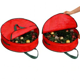 2 Pack 30" Wreath Storage Bags, Heavy Duty Christmas Wreath Organizer with Zipper & Handles, Large Holiday Storage for Wreaths, Garland & Greenery