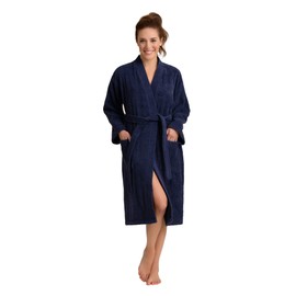 Soft Touch Linen Premium Women's Terry Cloth Bathrobe - Absorbent Terry Cloth Robe - Deluxe Turkish Terrycloth for Women-Towel-like Material-(Navy, Small)