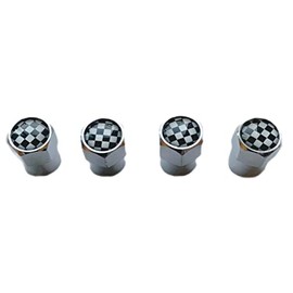 Roost Aluminum Tire Valve Cap Tire Wheel Rim Air Valve Cap Checker Flags 4pcs (Silver)