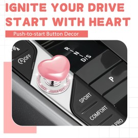 Push Start Button Cover, Ceramic Heart Button, Bling Crystal Ring, 4-Pack Rhinestone Tire Valve Stem Caps, Sparkling Bling Car Interior Accessories Car Sticker Decals Decoration for Women-Pink