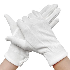 OWMOSYX 1 Pair White Cotton Parade Gloves with Snap Cuff, Non-Slip Honor Guard Gloves, Formal Tuxedo Coin Jewelry Inspection Police Uniform Marching Band Gloves for Men Women