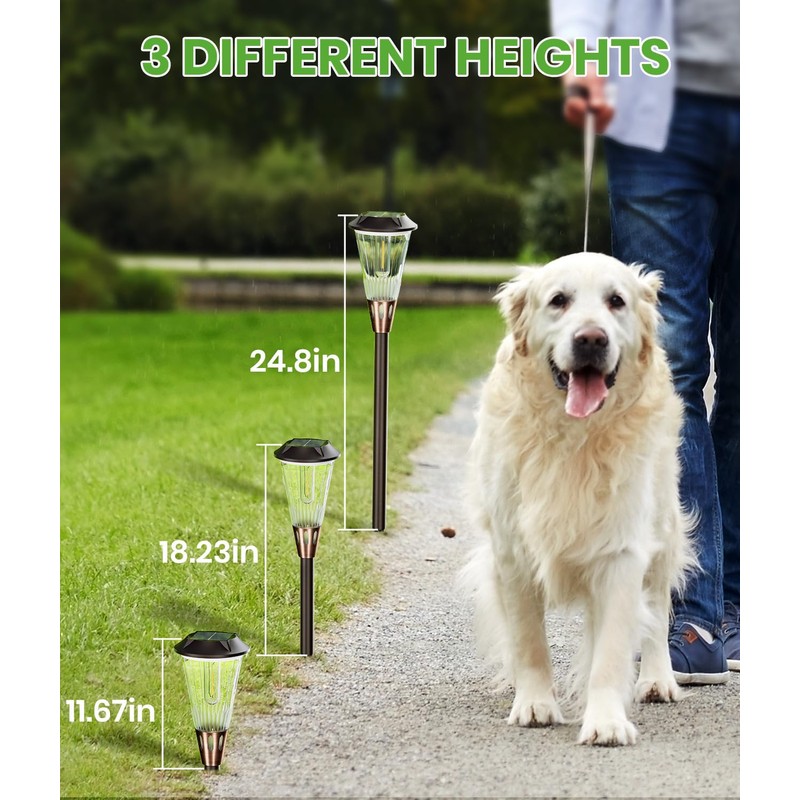 BITPOTT 4 Pack Solar Pathway Lights Waterproof IP65, 2-in-1 Warm&Cool