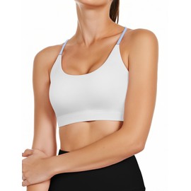 ZenWear Sports Bra with Six Back Straps High Support Large Bust, Outdoors High Impact Yoga Wireless Padded Bras for Sagging Breasts Low Back Athletic Sleep Workout Strappy Racerbac White XS