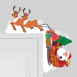 Christmas Door Topper, Funny Xmas Front Door Corner Sign Christmas Frame Wall Decorations for Window Wall DIY (Santa Claus and Elk)