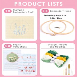 Punch Needle Embroidery Kits, Daisy Punch Needle Kits for Adults Beginner, Punch Needle Kit Tool with Instruction Threader Fabric Yarns and Hoop (1#)
