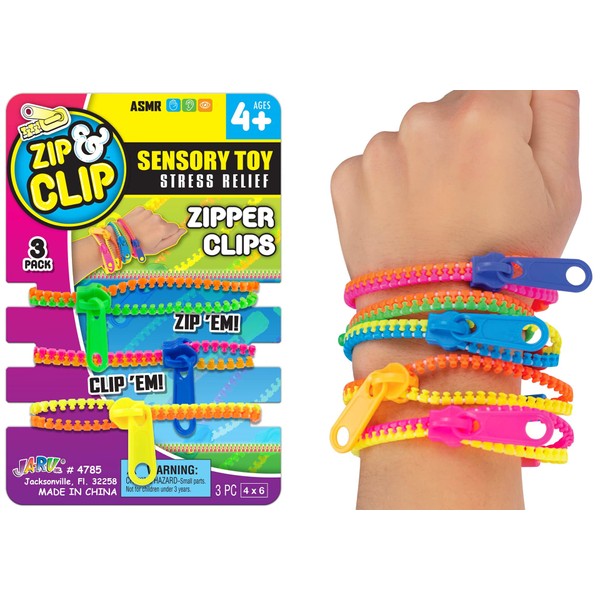 JA-RU Triple Fidget Zipper Bracelet Set (3 Bracelets in 1 Pack) 7.5" Neon Colors Fidget Toy for Kids Friendship Bracelet, Fidget Bracelet Hand Sensory Toys Party Favors Girls Toys. 4785-1