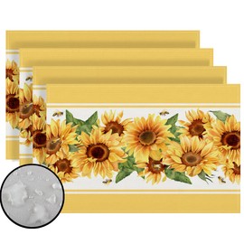 Rvsticty Linen Watercolor Sunflower Placemats Set of 4 Spring Table Mats Spring Farmhouse Sunflower Decorations and Supplies for Home Kitchen Table-12×18''