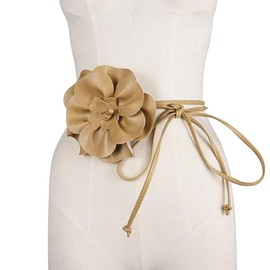 QIANXISUN Womens' Large Flower Knot Waist Chain Rope Belt Casual Leather for Dress Elegant, Khaki, One Size