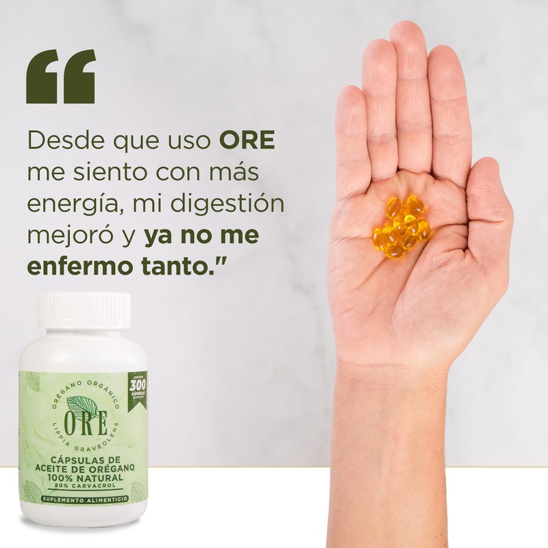 ORE Cápsulas de Orégano Silvestre 300 piezas 80% Carvacrol |
