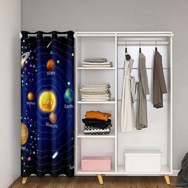 Kids Outer Space Door Curtain, Starry Sky Galaxy Blackout Curtain for Boys Girls Children Teens Adult, Solar System Doorway Curtain, Planet Space Cosmos Blue Purple Door Drape, 1 Panel, 34" W X 80" L