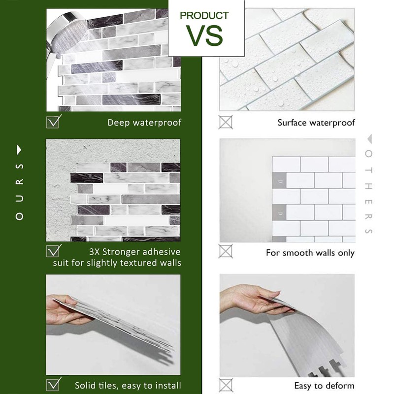 STICKGOO Thicker Design Peel and Stick Tile Backsplash, 12”×12”Stick on