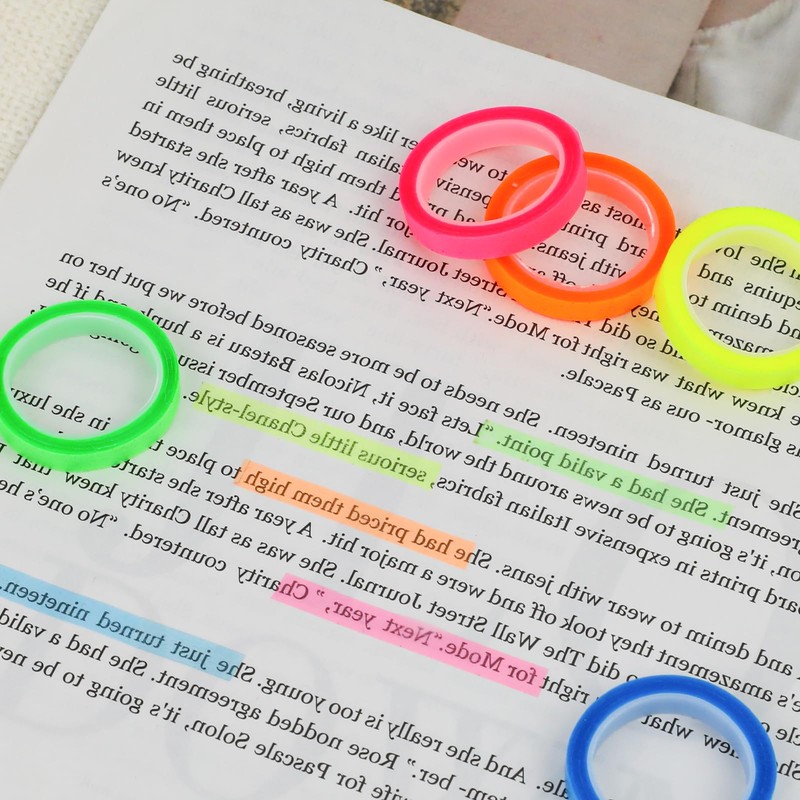 5 Rolls Highlighter Tapes 0.24inch X 16.4ft Writable Removable Highlighters