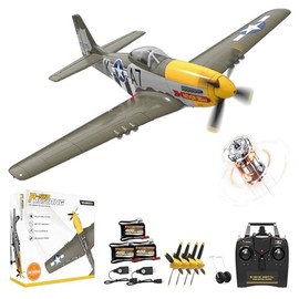 Volantexrc RC Planes for Adults,Brushless Motor, Upgraded P-51 Mustang 4-CH RTF RC Airplane, One-Key Aerobatic, Stable and Safe with The Xpilot Stabilization System, Suitable for Outdoor Activity