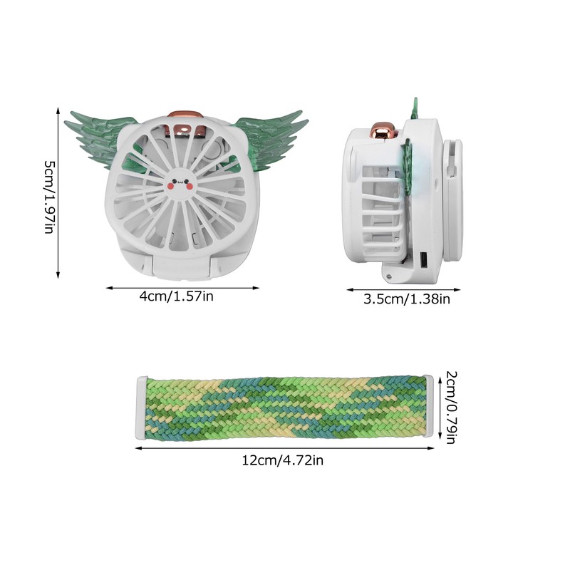 Mini Watch Fan Angel Wing Design USB Charging Wireless Braided