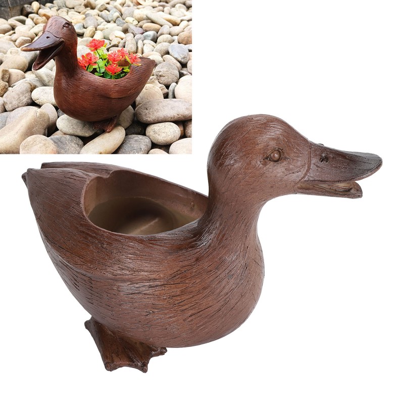 Duck Shaped Planter Resin Waterproof Decorative Animal Flower Pot for