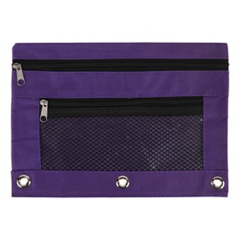 2 Pack Pencil Pouches for 3-Ring Binder - Zippered Fabric Pencil Bag with 2 Pockets and Mesh Window, Dark Purple