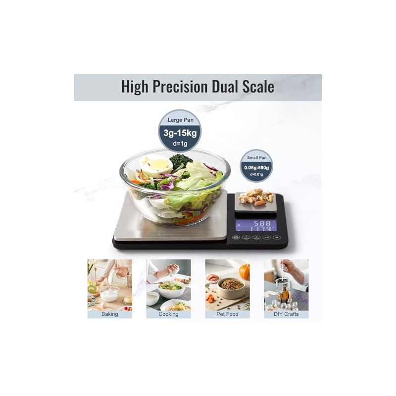 KitchenTour Digital Food Scale for Kitchen, 0.001oz/33lb Dual Platform Precision