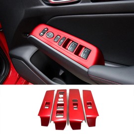 ZUNEIGUNG Honda Civic Fit For CIVIC 11th Generation FL Type 2021~ - Window Lift Button Frame Window Decoration Sticker Parts Window Lift Switch Dress-Up Accessories Right Handle ABS 4 Pieces (Red)