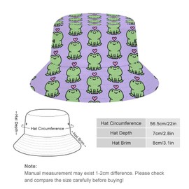 Kawaii Frog Love Bucket Hat for Women Men Packable Fisherman Hat Sun Cap Travel Outdoor Beach Caps