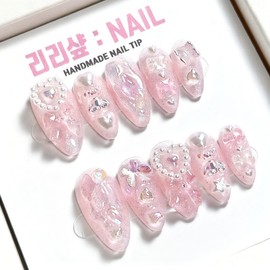 Pink Love Shell Handmade Nail Tips - Short Ballerina / 핑크 러브쉘 수제네일팁 - 숏발레리나