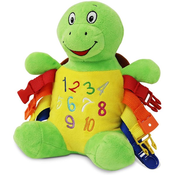 Buckle Toys - Bucky Turtle - Toddler Learning Activity - Develop Motor Skills and Problem Solving - Counting and Color Recognition - Sensory Stuffed Animal Travel Toy