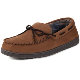 ULTRAIDEAS Men's Luke Microsuede Moccasin Slippers with Tie Indoor Outdoor(Light Coffee,13)