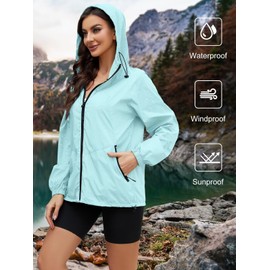 CRIPOM Women's Waterproof Rain Jacket Light Raincoat Women Lightweight Outdoor Windbreaker Raincoat With Hood Rain Shell Blue L
