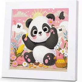 GOUGOUFAFA Panda Diamond Art for Kids with Frame- Small Diamond Painting Kits for Kids, Big Gem Arts and Crafts for Kids(7x7inch)