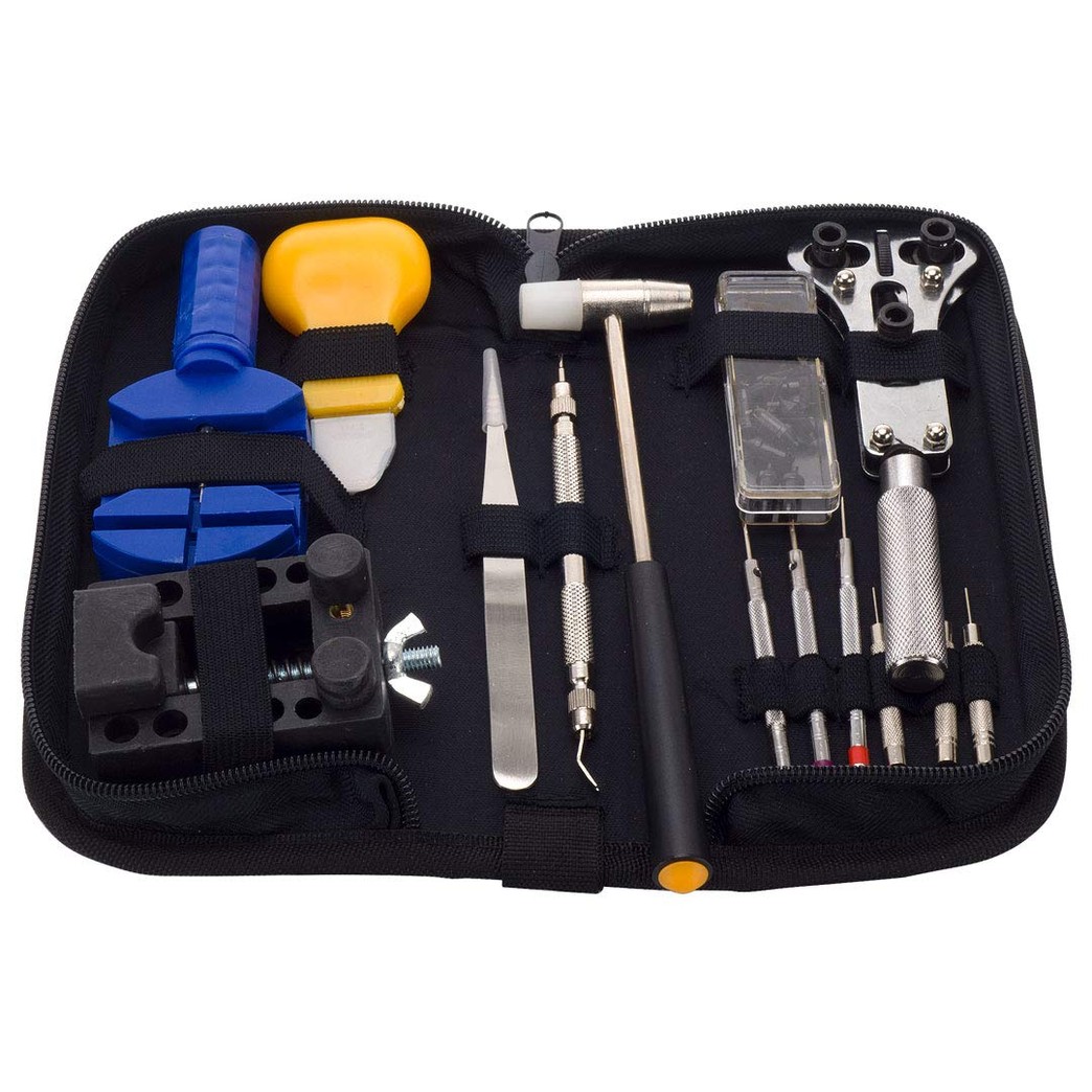 13-Piece Watch Repair Tool Kit Case Opener Spring Bar Band Pin Link Remover Set with Free Hammer and Carrying Case