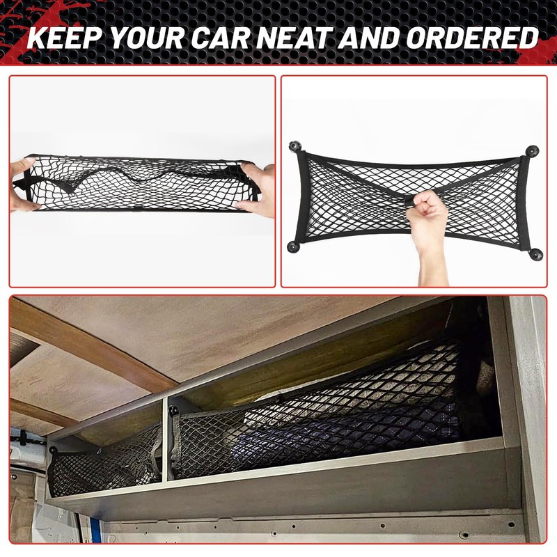 RED WOLF 2 Pcs Universal Elastic Mesh Netting Car Pouch