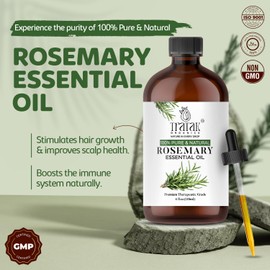TRATAK ORGANICS Rosemary Essential Oil 4 Fl Oz - 100% Pure and Natural Oil with Premium Dropper - Premium Therapeutic Grade Essential Oil for Hair Care, Hair Oiling, Scalp Massage and Aromatherapy